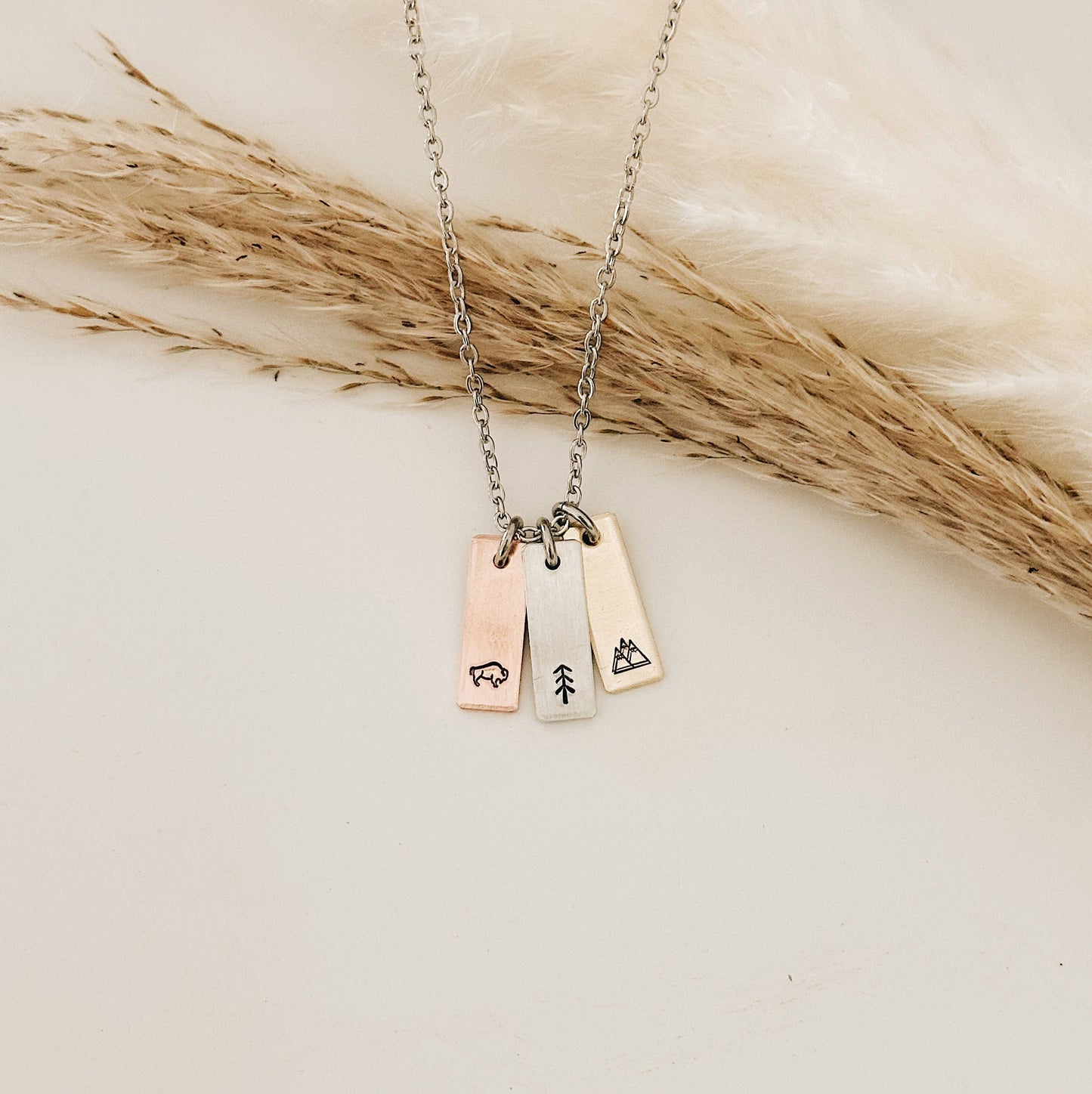 Wild Bison Triple Pendant Mixed Metal Necklace