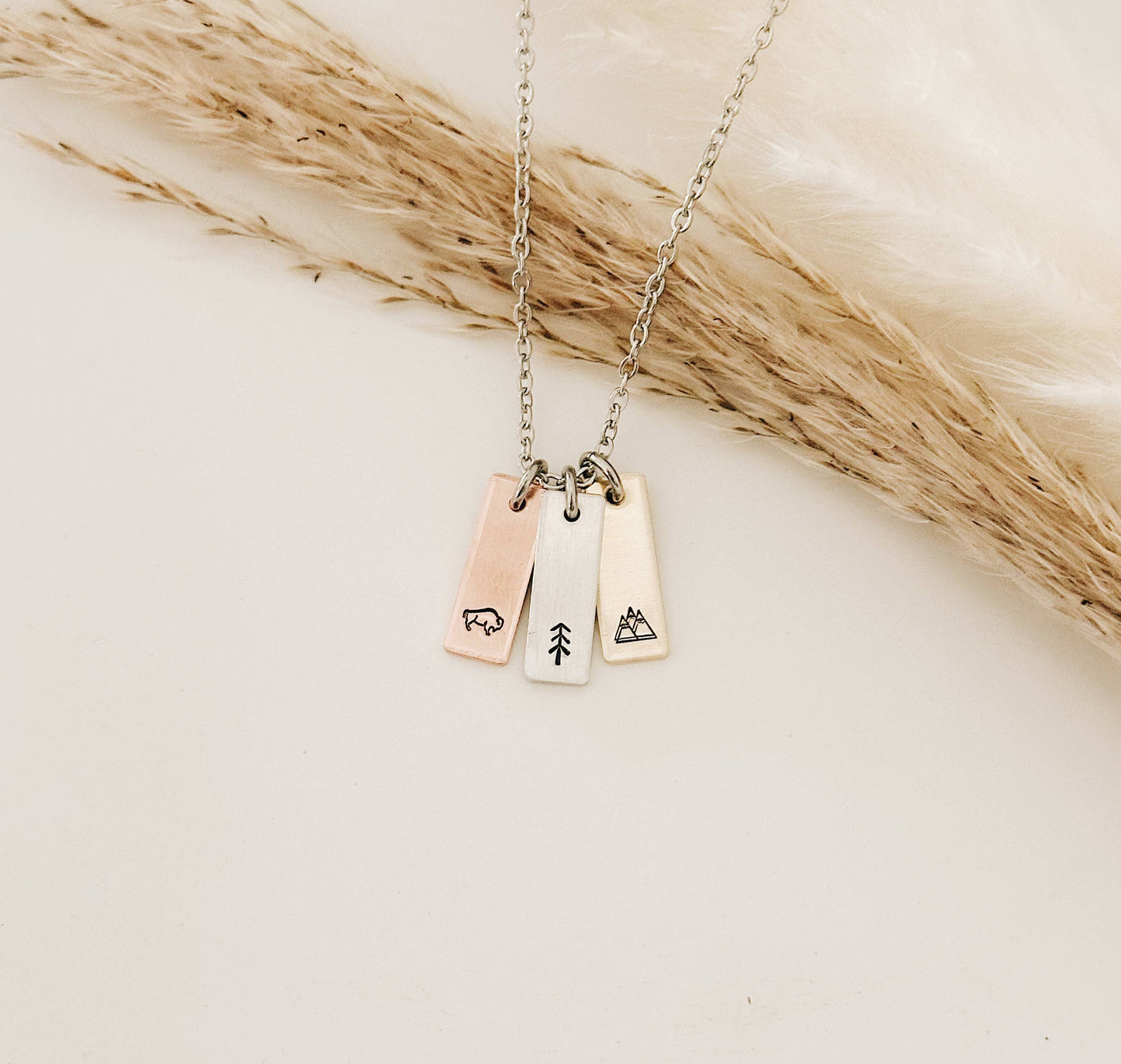 Wild Bison Triple Pendant Mixed Metal Necklace