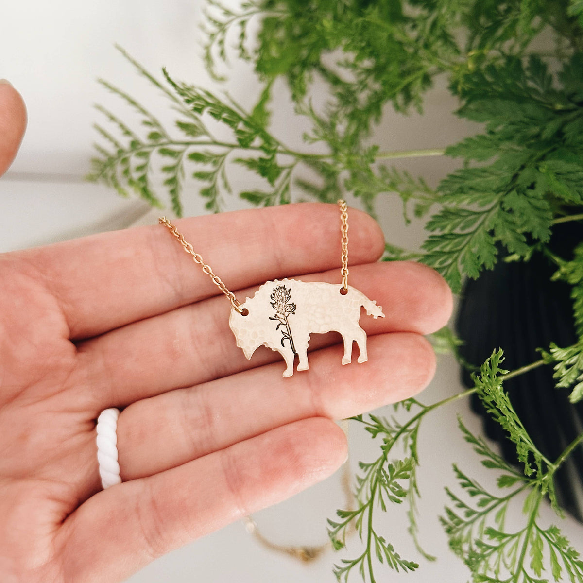 Indian Paintbrush Bison Necklace — NuGold