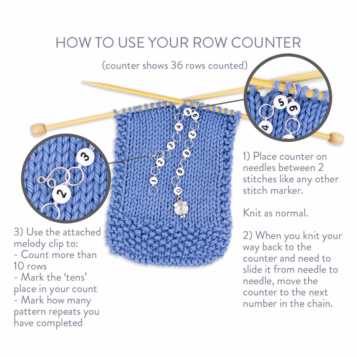 Amethyst Knitting Row Counter