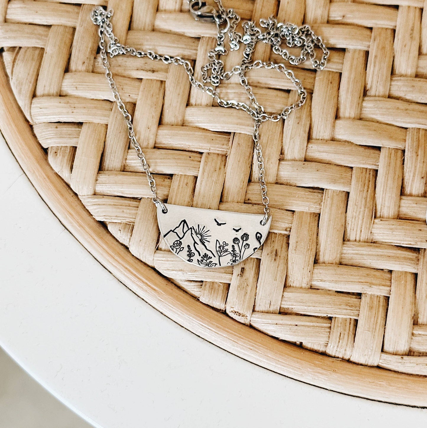 Sunrise Mountain Botanical Necklace — Pewter Silver