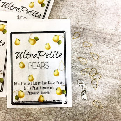 Tiny Brass Pear Stitch Markers & Pear Progress Keeper