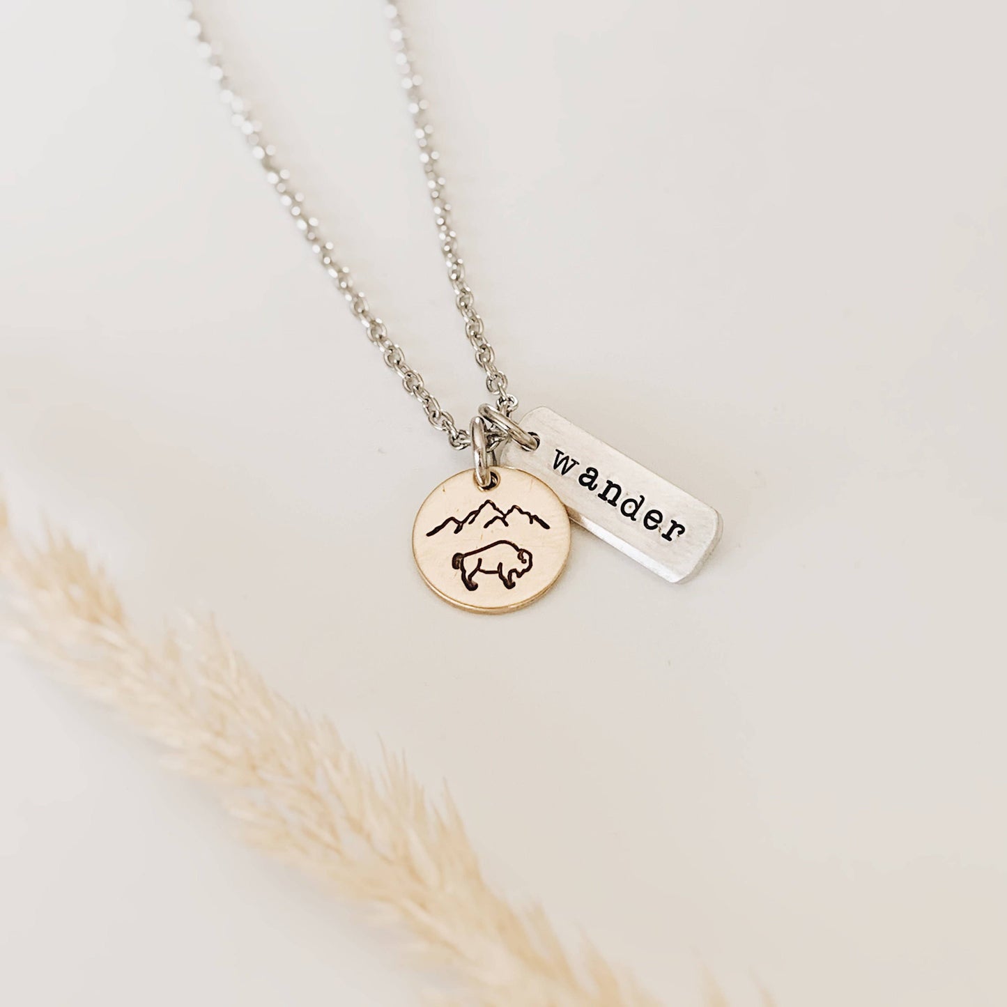 Wander Wild Necklace — Copper Bison & Mountain