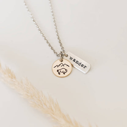 Wander Wild Necklace — Copper Bison & Mountain