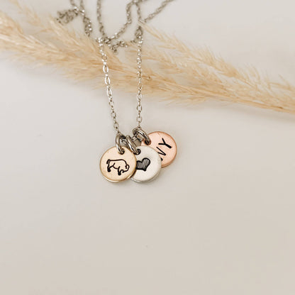 Buffalo Heart Triple Pendant Mixed Metal Necklace