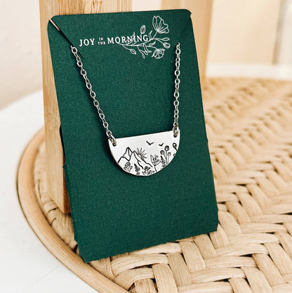 Sunrise Mountain Botanical Necklace — Pewter Silver