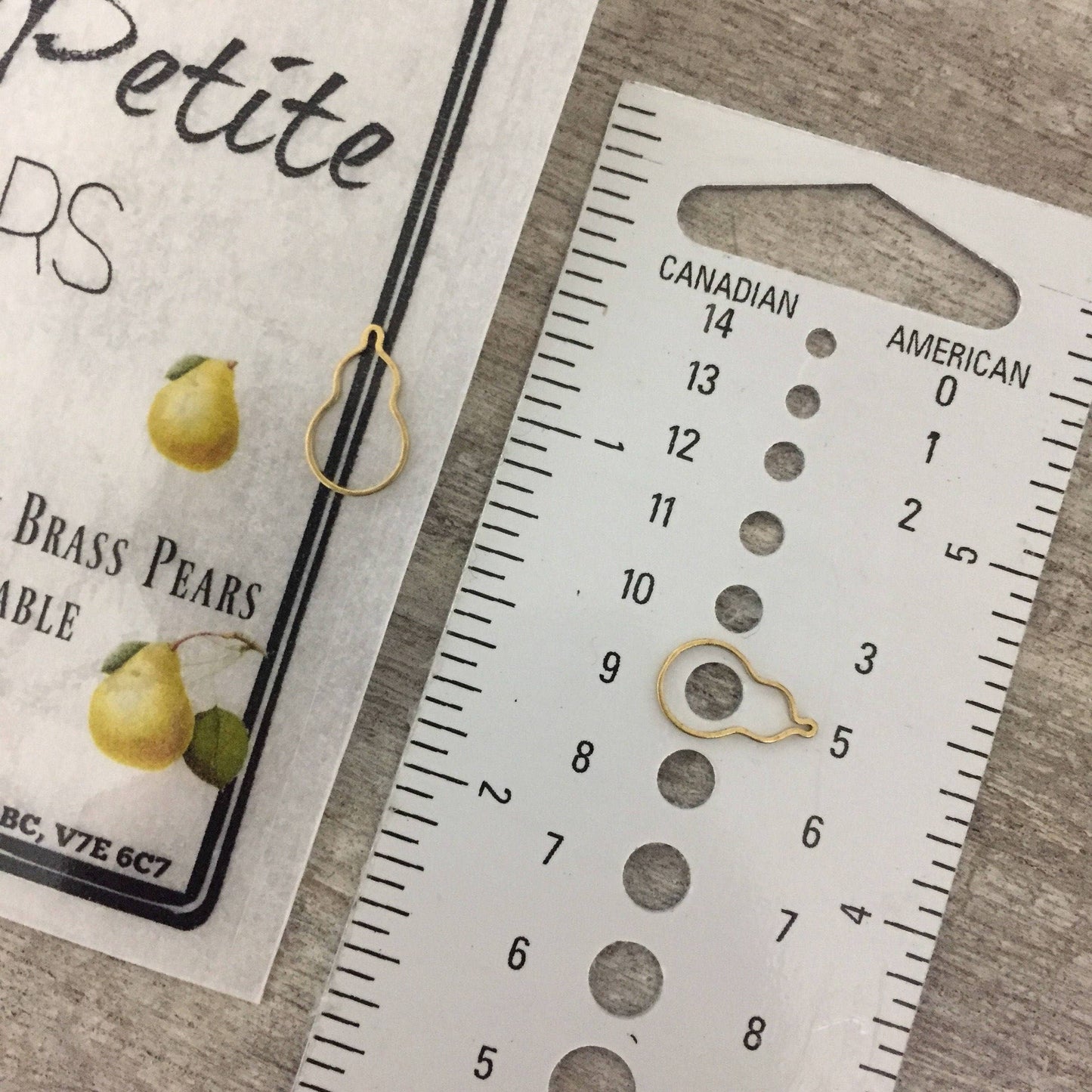 Tiny Brass Pear Stitch Markers & Pear Progress Keeper